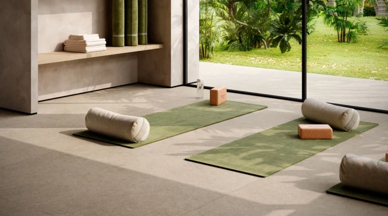 Caesarstone porcelain flooring with yoga matres